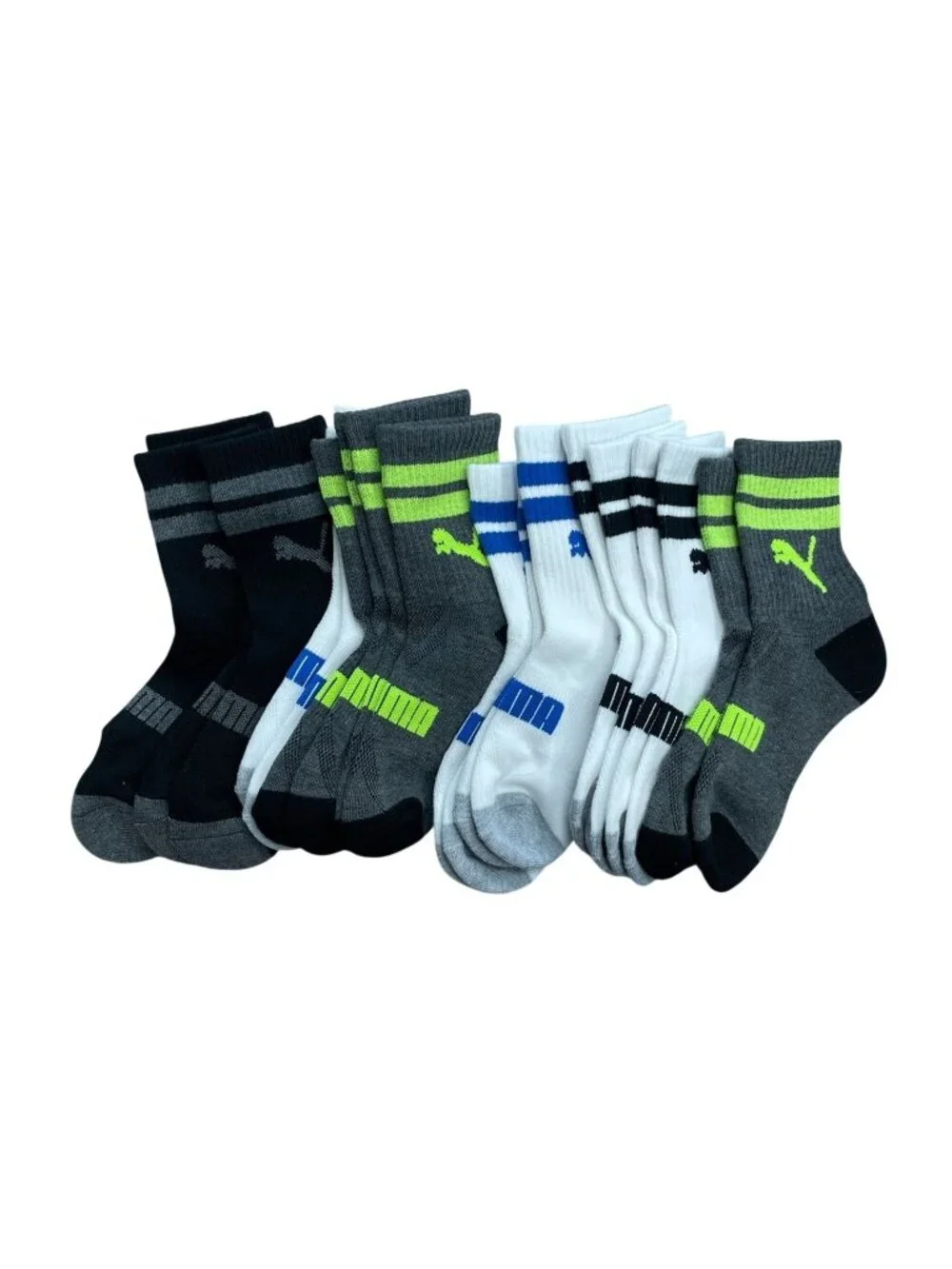 NWOT Puma  10 Pairs Kids Crew Socks Assorted Colors B0832